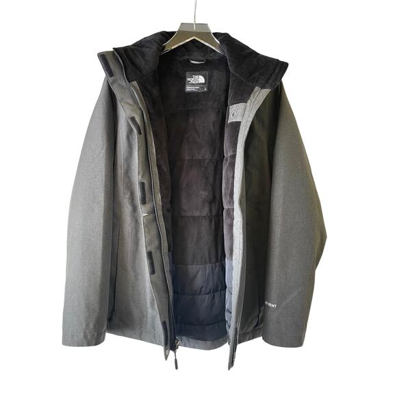 The North Face Inlux Insulated Jacket Women L Parka Gray HyVent Hood Fleece - Picture 2 of 3